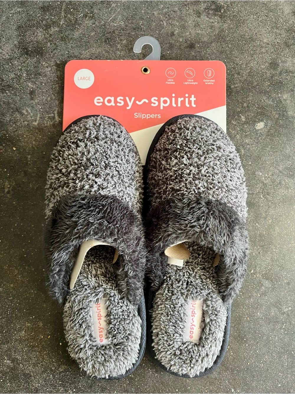 Easy Spirit Women's Gray Plush Slip-On Slippers